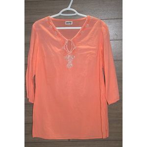 Kaktus Peach Blouse with Beading around the Neckline size Medium